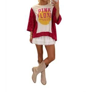 NEW SHANNON PASSERO pink floyd rock band tee in red & white